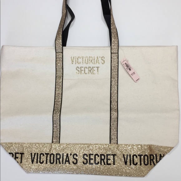 victoria-s-secret-bags-nwt-victorias-secret-gold-glitter-canvas